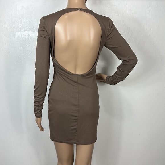 ❤️Last Chance AKIRA Chicago Brown Open Back Long Sleeve Mini Dress Size S - Picture 3 of 12